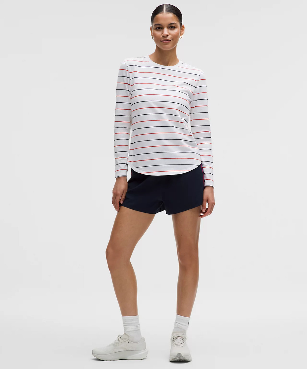 Lululemon Love Long Sleeve Shirts Womens 2 Pima Cotton White Striped Logo NWOT